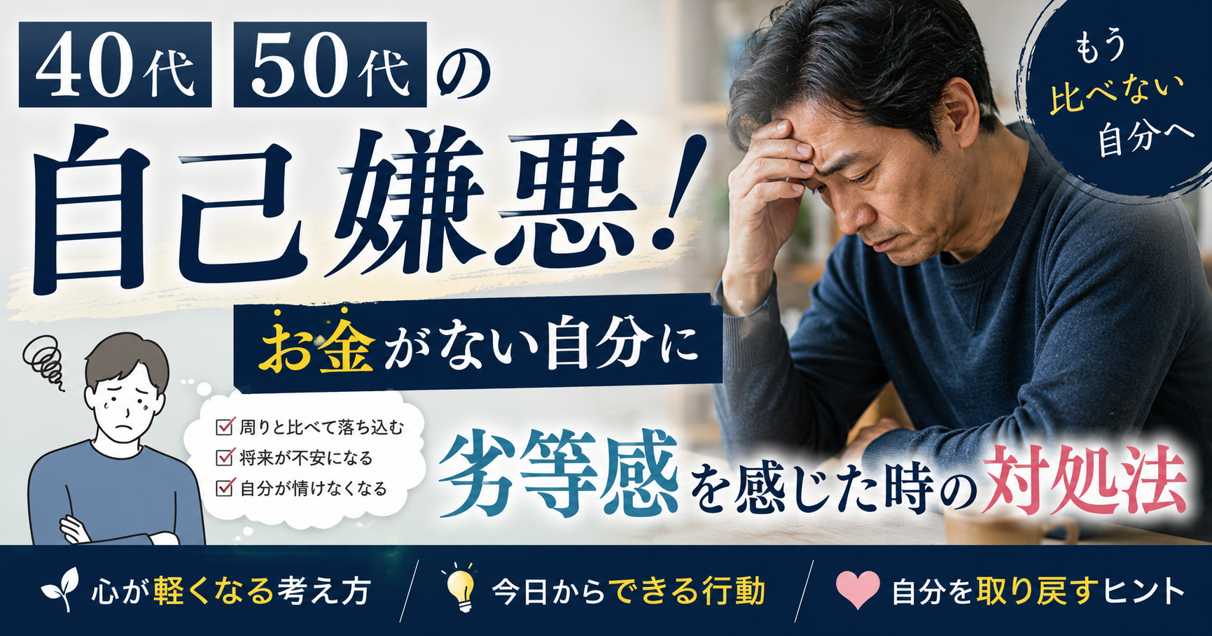40代50代の自己嫌悪！お金がない自分に劣等感を感じた時の対処法